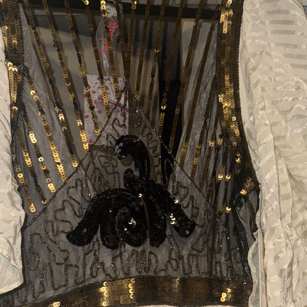 Free People White and Gold Mini Dress with Black Sheer Detail - Picture 4 of 6